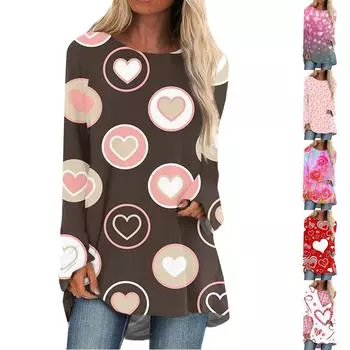 Женская мода повседневная блузка с длинным рукавом и принтом «Любовь ко Дню святого Валентина», круглый вырез, пуловер XL киноварь