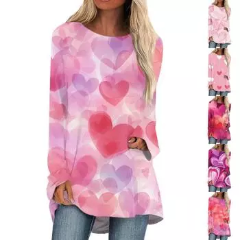Женская мода повседневная блузка с длинным рукавом и принтом «Любовь ко Дню святого Валентина», круглый вырез, пуловер XL чёрный