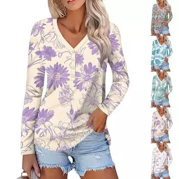 Женская мода повседневная блузка с длинным рукавом и круглым вырезом M