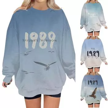 Женская мода, повседневная блузка с длинным рукавом и круглым вырезом, пуловер с принтом S циан