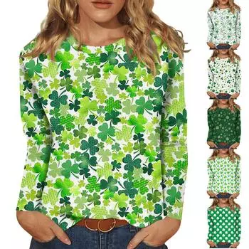 Женская мода, повседневная блузка с длинным рукавом и круглым вырезом, пуловер с принтом XXXL