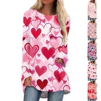 Женская мода повседневная блузка с длинным рукавом и принтом «Любовь ко Дню святого Валентина», круглый вырез, пуловер M белый
