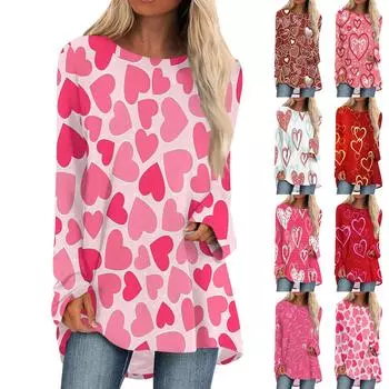 Женская мода повседневная блузка с длинным рукавом и принтом «Любовь ко Дню святого Валентина», круглый вырез, пуловер XXL