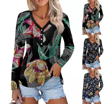 Женская мода повседневная блузка с длинным рукавом и круглым вырезом XXL