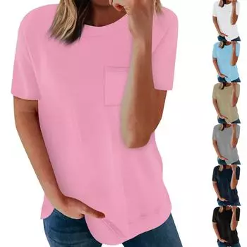 Женская мода, повседневная блузка с коротким рукавом и круглым вырезом, пуловер с принтом