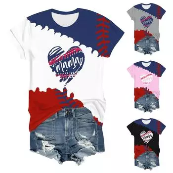 Женская мода, повседневная блузка с коротким рукавом и круглым вырезом, пуловер с принтом