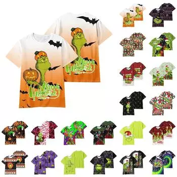 Женская мода, повседневная блузка с коротким рукавом и рождественским принтом, пуловер с круглым вырезом XXL