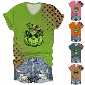 Женская мода повседневная длинная рукава рождественский принтованный топ XXXXXL