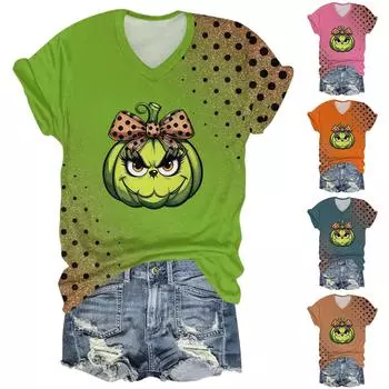 Женская мода повседневная длинная рукава рождественский принтованный топ XXXL шафрановый