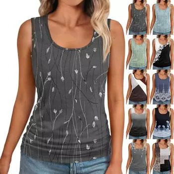 Женская мода повседневная футболка без рукавов с узким поясом и принтом в стиле ретро XXXL верблюд