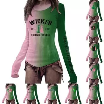 Женская мода повседневная футболка Mori Slim с длинным рукавом и круглым вырезом с принтом L армия зеленый