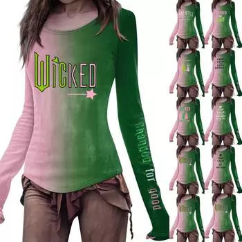 Женская мода повседневная футболка Mori Slim с длинным рукавом и круглым вырезом с принтом L армия зеленый