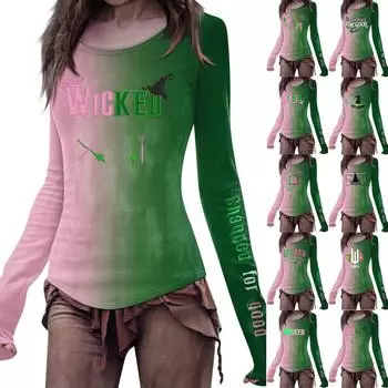 Женская мода повседневная футболка Mori Slim с длинным рукавом и круглым вырезом с принтом S зелёный