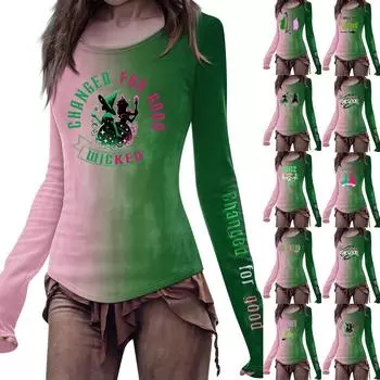 Женская мода повседневная футболка Mori Slim с длинным рукавом и круглым вырезом с принтом L армия зеленый