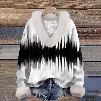 Женская мода повседневная футболка с длинным рукавом и V-образным вырезом с принтом L чёрный