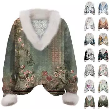 Женская мода повседневная футболка с длинным рукавом и V-образным вырезом с принтом L армия зеленый