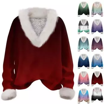 Женская мода повседневная футболка с длинным рукавом и V-образным вырезом с принтом L синий