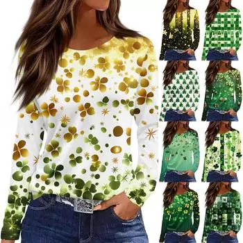 Женская мода повседневная футболка с длинным рукавом и круглым вырезом, свободный принтованный пуловер XL