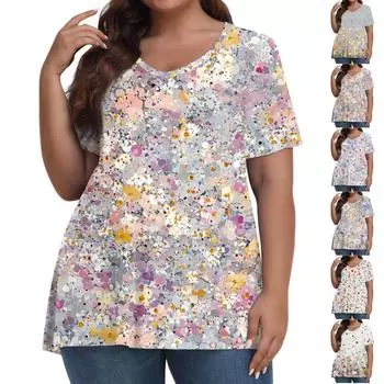 Женская мода повседневная футболка с коротким рукавом и V-образным вырезом большого размера с принтом XXL