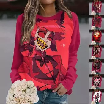 Женская мода повседневная футболка с круглым вырезом и длинным рукавом с принтом рукавом реглан Топ L бежевый