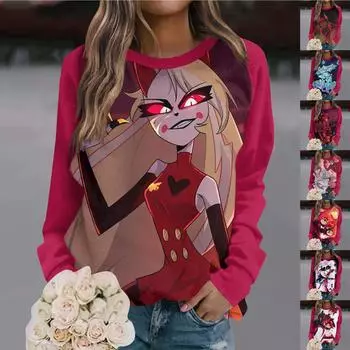 Женская мода повседневная футболка с круглым вырезом и длинным рукавом с принтом рукавом реглан Топ L бежевый