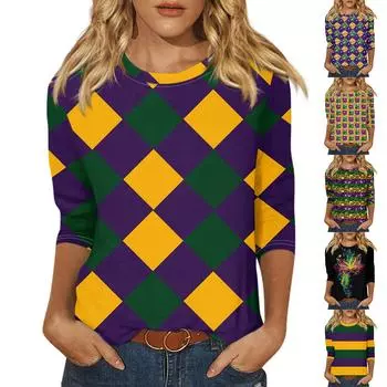 Женская мода повседневная футболка с круглым вырезом и рукавом 3/4 свободная с принтом женская футболка L чёрный