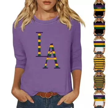 Женская мода повседневная футболка с круглым вырезом и рукавом 3/4 свободная с принтом женская футболка L чёрный