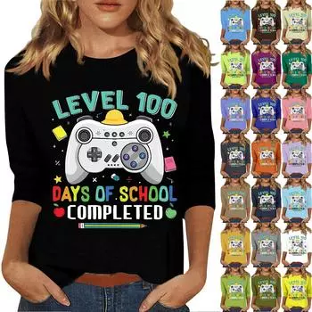 Женская мода повседневная футболка с круглым вырезом и рукавом семь четвертей с принтом в честь 100-дневной годовщины школы S