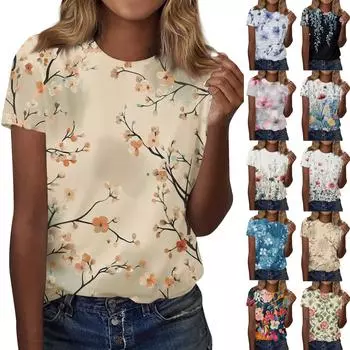 Женская мода повседневная футболка с круглым вырезом и короткими рукавами, топ, футболка, топ L хаки