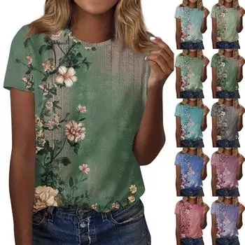 Женская мода повседневная футболка с круглым вырезом и короткими рукавами, топ, футболка, топ M синий