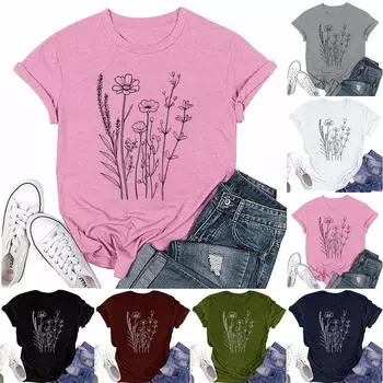 Женская мода повседневная футболка с круглым вырезом и короткими рукавами, топ, футболка, топ L армия зеленый