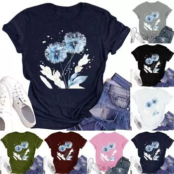 Женская мода повседневная футболка с круглым вырезом и короткими рукавами, топ, футболка, топ L чёрный