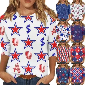 Женская мода повседневная футболка с круглым вырезом и рукавом 3/4 свободная женская футболка M