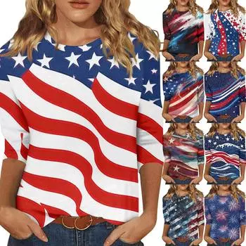 Женская мода повседневная футболка с круглым вырезом и рукавом 3/4 свободная женская футболка L