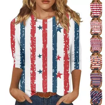 Женская мода повседневная футболка с круглым вырезом и рукавом 3/4 свободная женская футболка S киноварь