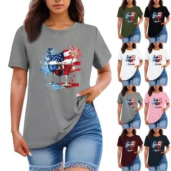 Женская мода повседневная футболка с круглым вырезом и короткими рукавами, топ, футболка, топ M винный