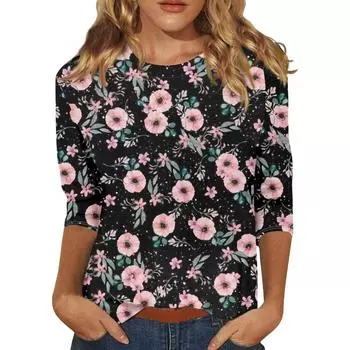 Женская мода повседневная футболка с круглым вырезом и рукавом три четверти с принтом, летняя одежда для женщин, корейская популярная одежда S