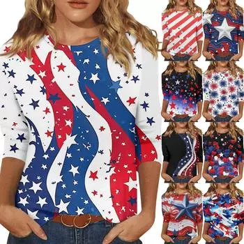 Женская мода повседневная футболка с круглым вырезом и рукавом 3/4 свободная женская футболка L красный