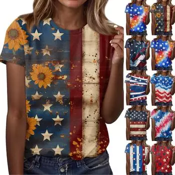 Женская мода повседневная футболка с круглым вырезом и короткими рукавами, топ, футболка, топ L синий