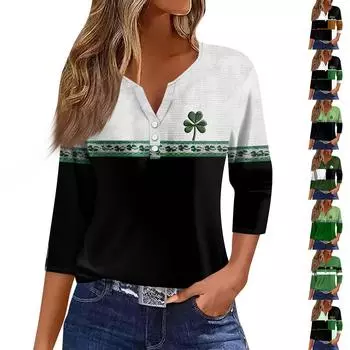 Женская мода повседневная футболка с рукавом три четверти и V-образным вырезом с цветочным принтом M