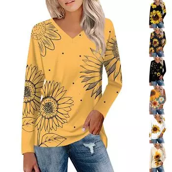 Женская мода, повседневная футболка с v-образным вырезом и рукавами 3/4 с цветочным принтом, топ на пуговицах L бежевый