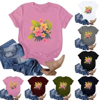 Женская мода повседневная гавайская футболка с коротким рукавом и принтом, топ, футболка с коротким рукавом S