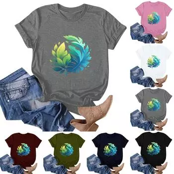 Женская мода повседневная гавайская футболка с коротким рукавом и принтом, топ, футболка с коротким рукавом S