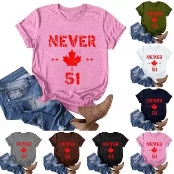 Женская мода повседневная Канада Никогда 51-й штат печать круглый вырез пуловер короткий рукав футболка топ S