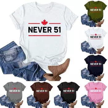 Женская мода повседневная Канада Никогда 51-й штат печать круглый вырез пуловер короткий рукав футболка топ XL
