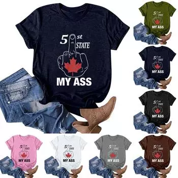 Женская мода повседневная Канада Никогда 51-й штат печать круглый вырез пуловер короткий рукав футболка топ M чёрный
