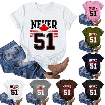 Женская мода повседневная Канада Никогда 51-й штат печать круглый вырез пуловер короткий рукав футболка топ S