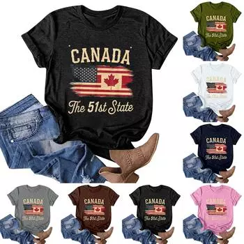 Женская мода повседневная Канада Никогда 51-й штат печать круглый вырез пуловер короткий рукав футболка топ M