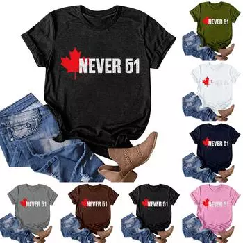 Женская мода повседневная Канада Никогда 51-й штат печать круглый вырез пуловер короткий рукав футболка топ XL розовый