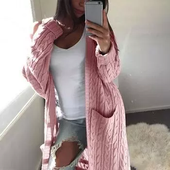 Женская мода повседневная карман вязаный свитер с длинным рукавом кардиган пальто XL темно-серого